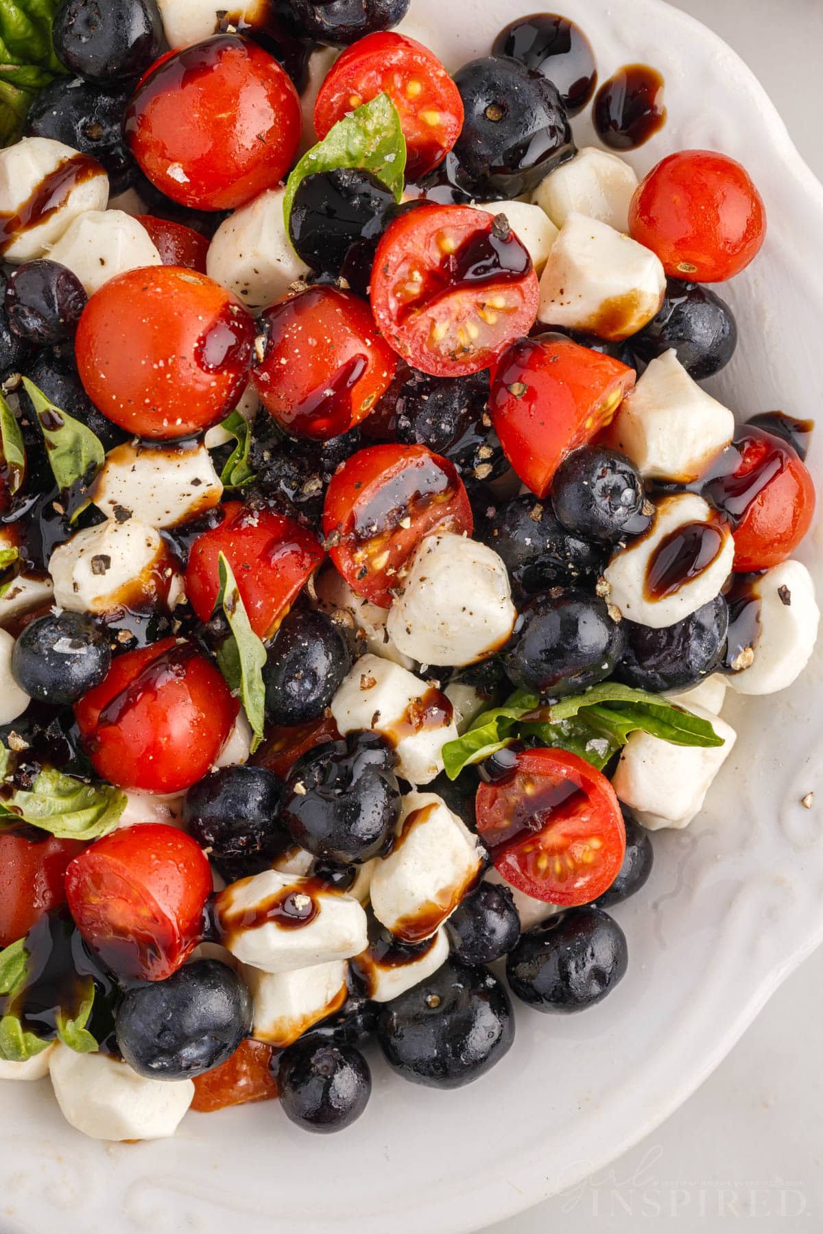 Overhead view of Blueberry Caprese Salad.