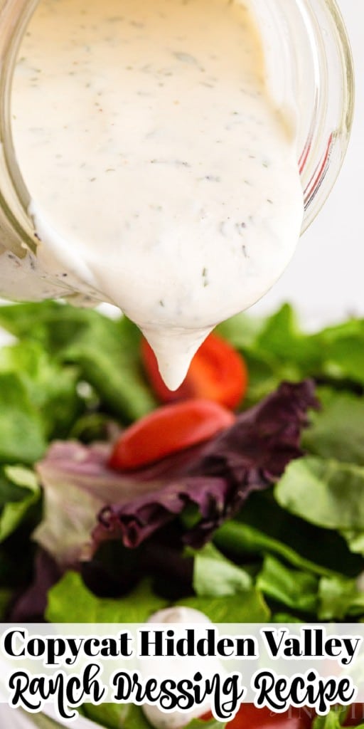 Hidden Valley Ranch Dressing being poured on a bowl of salad
