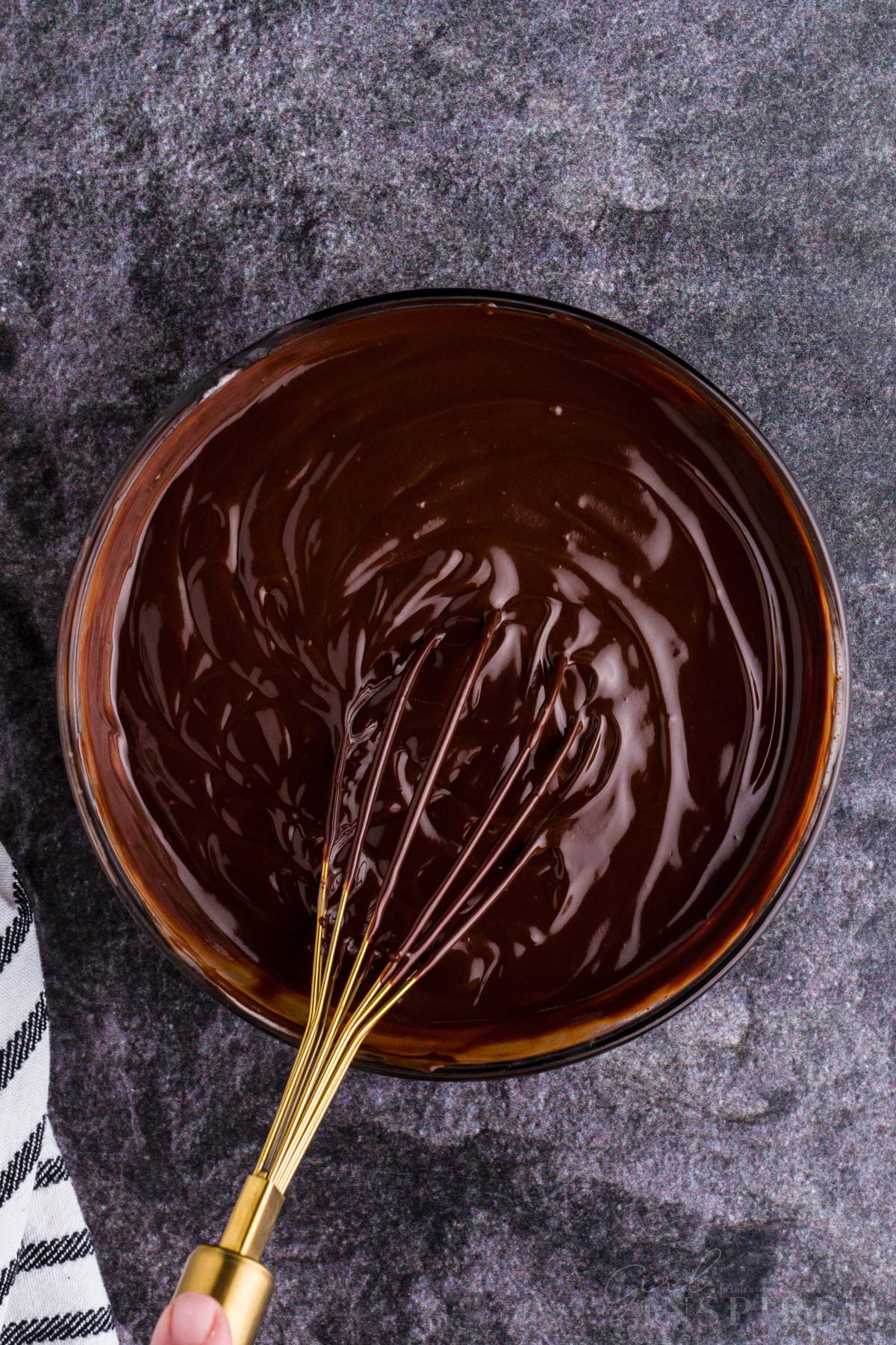 Dark Chocolate Ganache in a mixing bowl.