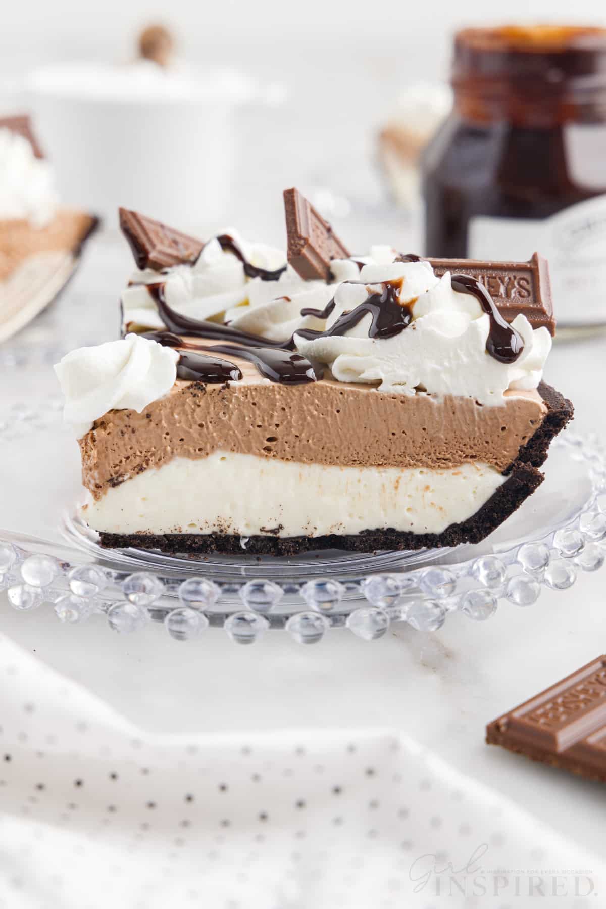 A slice of Hershey Pie on a plate.
