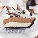 Side view of a slice of Hershey Pie on a plate.