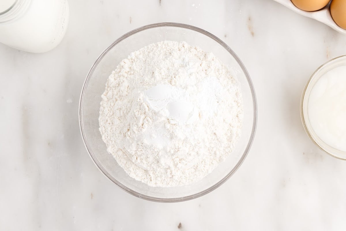 Flour in a mixing bowl.