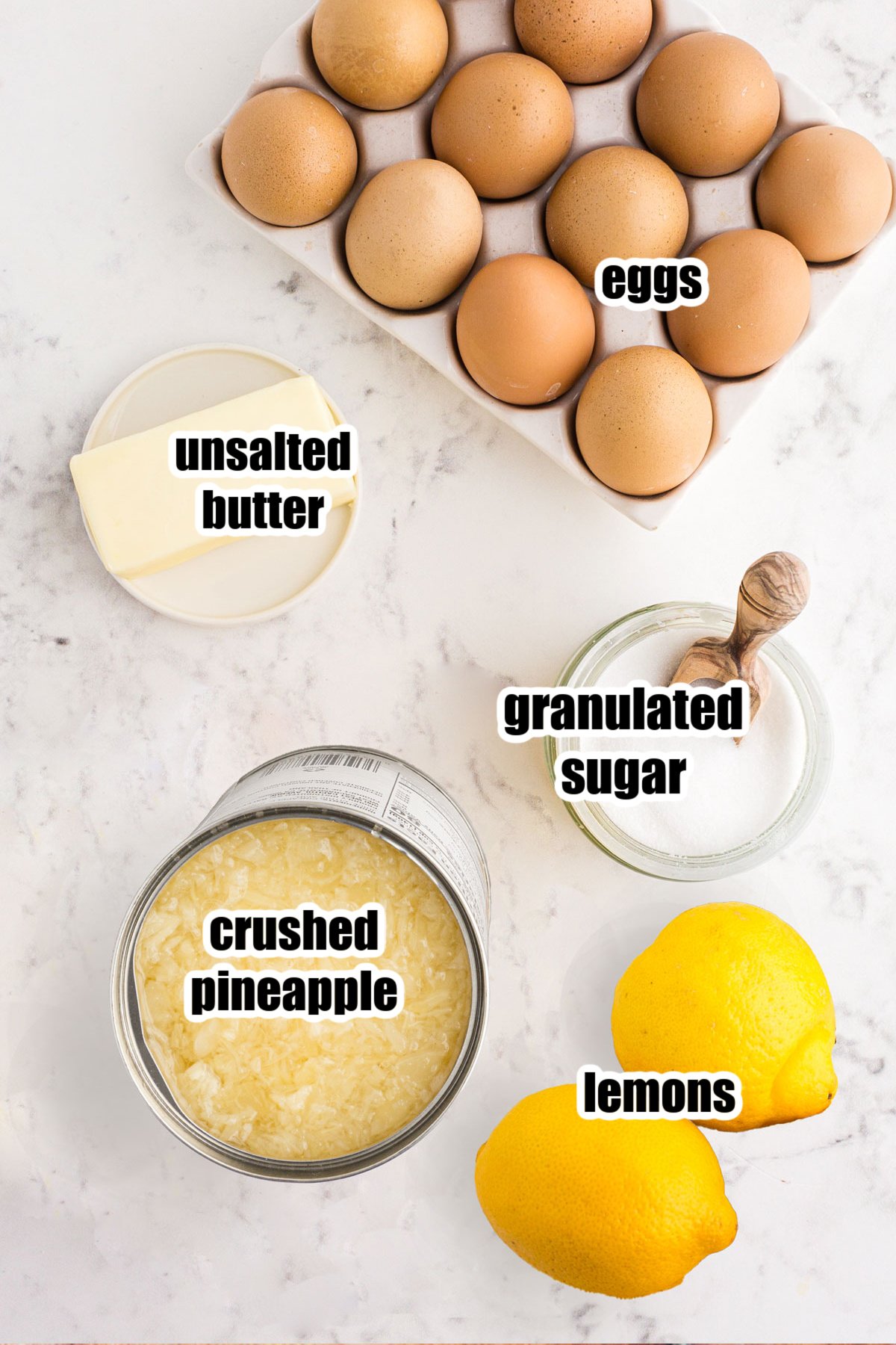 Individual ingredients needed to make Pineapple Curd.