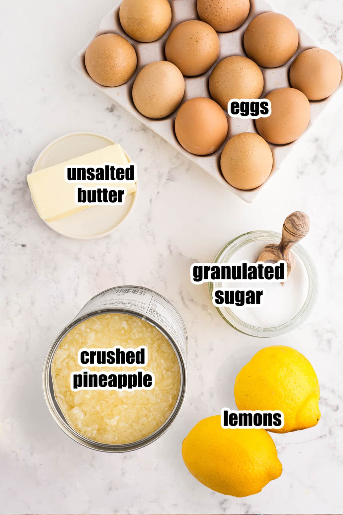 Individual ingredients needed to make Pineapple Curd.