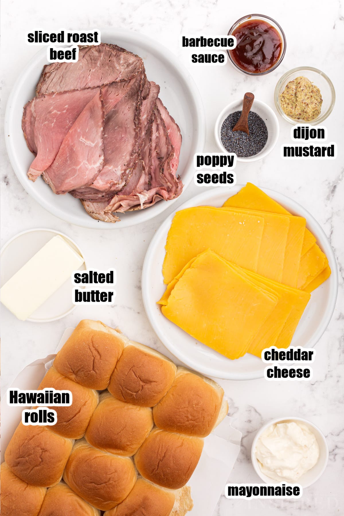 Ingredients needed to make Roast Beef Sliders.