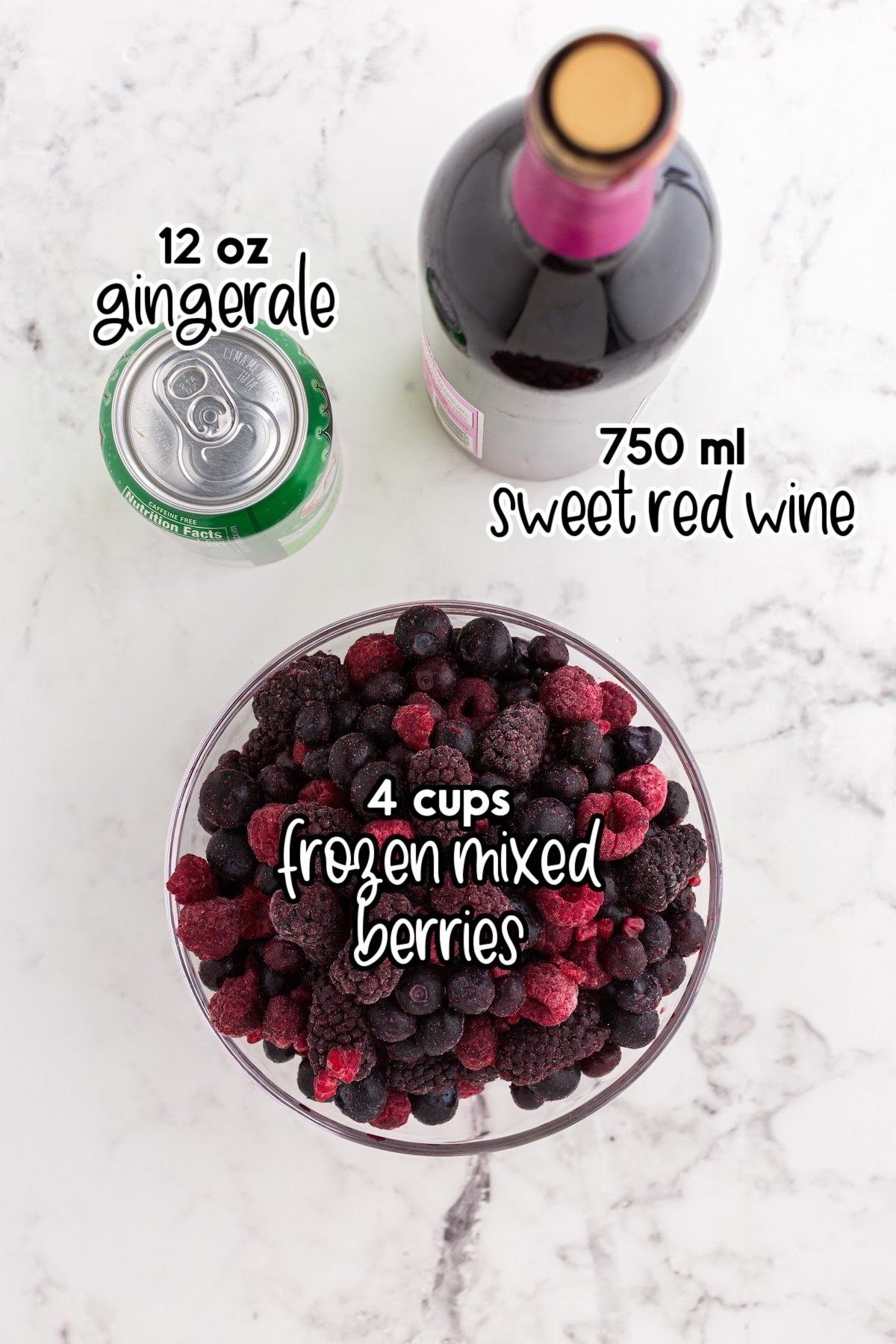 Ingredients needed to make Frozen Wine Slushie with text overlay.