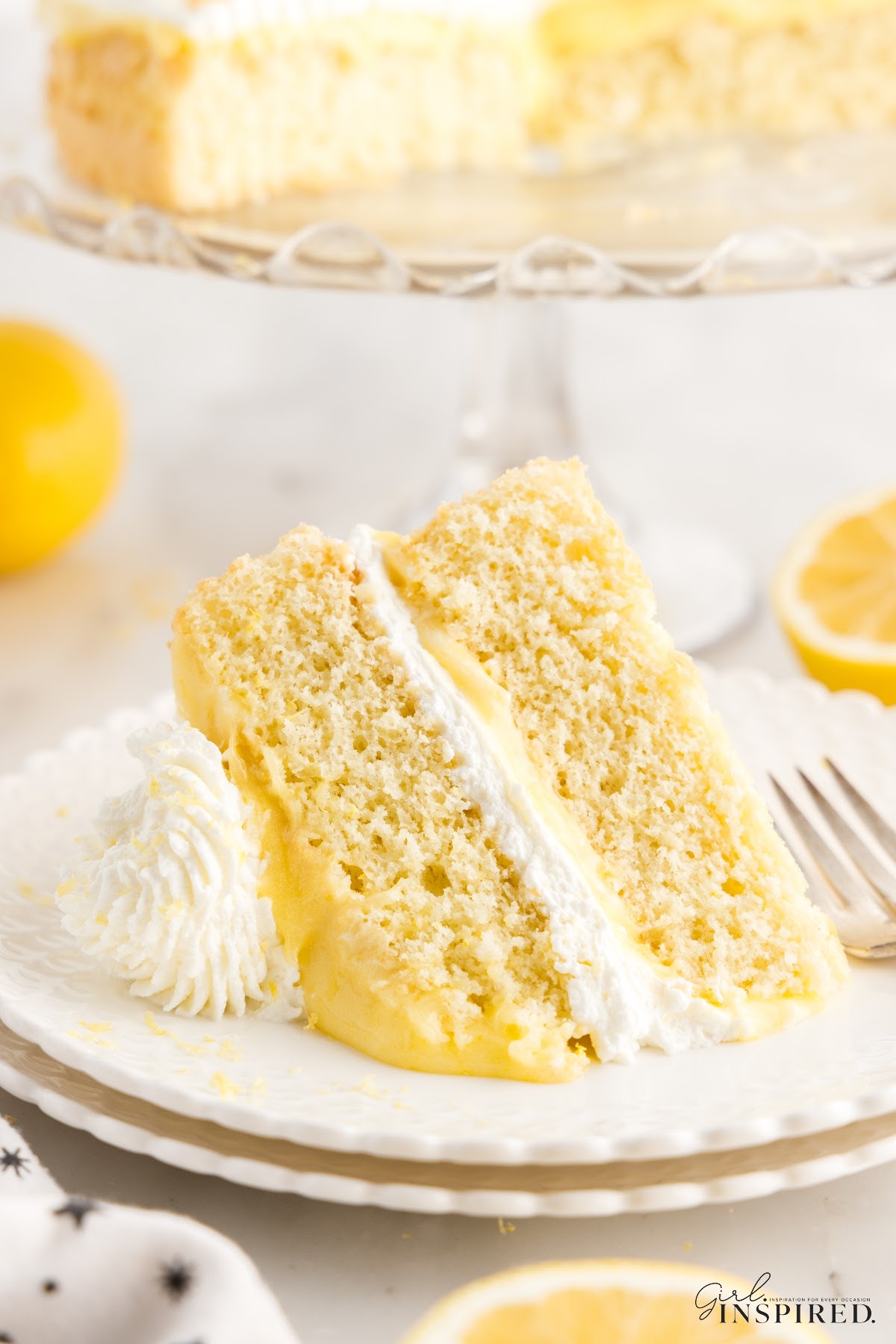 A slice of Lemon Sponge Cake.