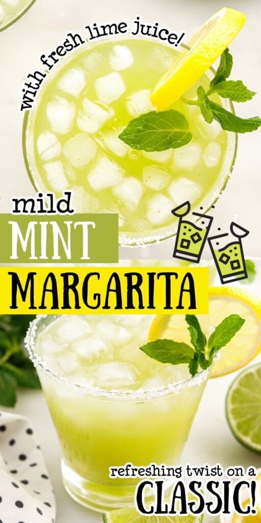 Two images of an overhead view of a Mint Margarita and a front view of a Mint Margarita with text overlay.