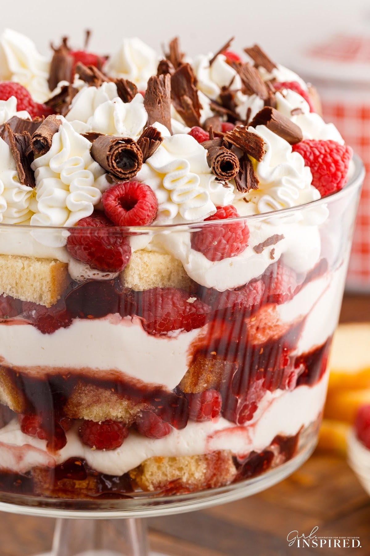 Right side close up of Raspberry Trifle.