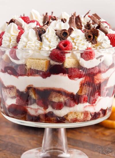 Front close up of Raspberry Trifle.