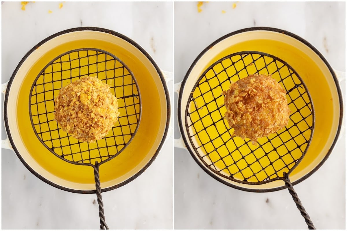 Before and after deep frying the ice cream.