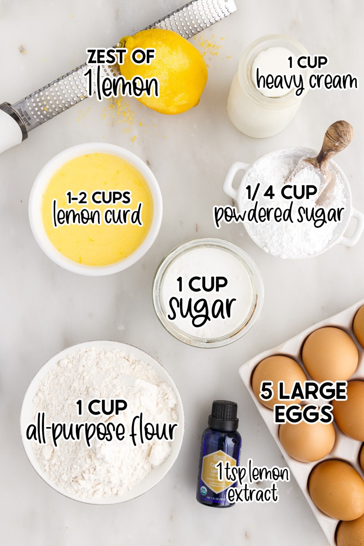 Ingredients needed to make Lemon Sponge Cake with text overlay.