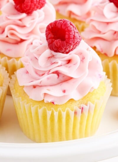 Close up of Raspberry Cupcakes.