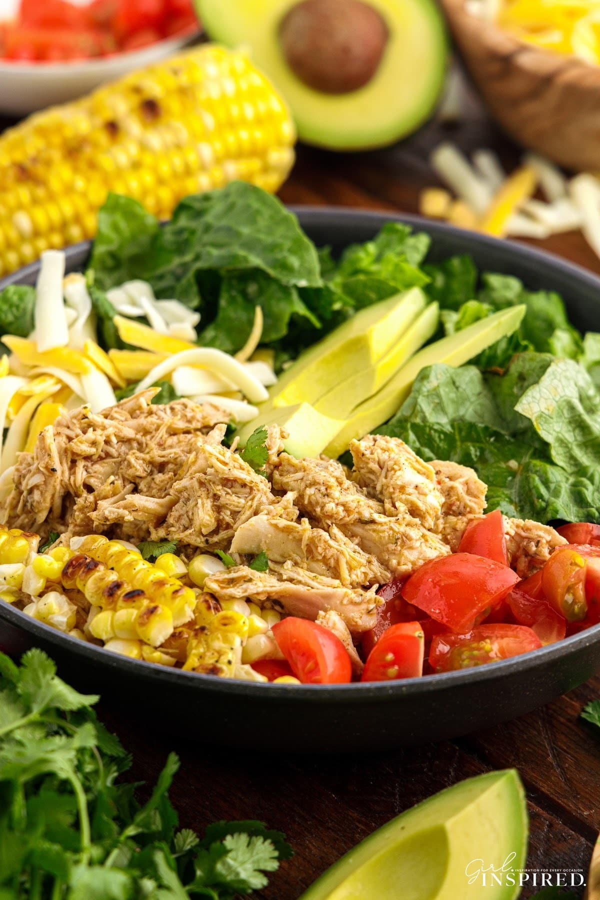 Front view of Cafe Rio Chicken Recipe in a large bowl.