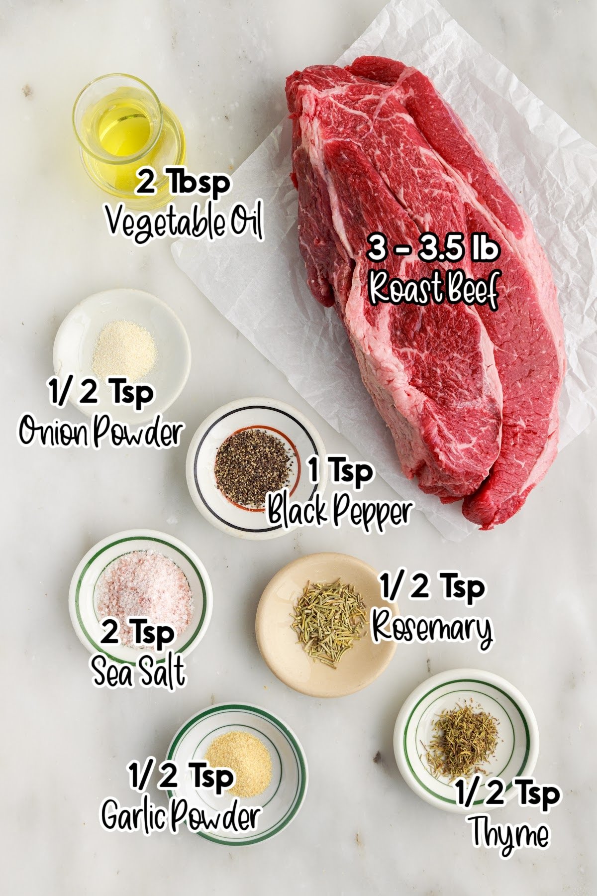 Ingredients needed to make Air Fryer Roast Beef with text overlay.