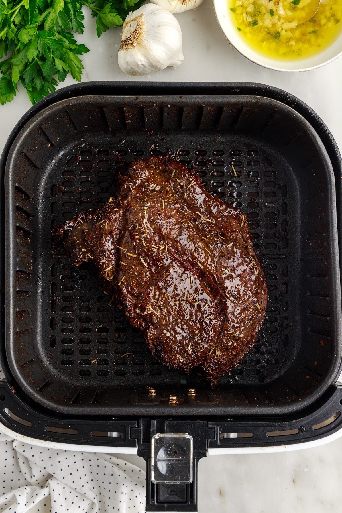 Air Fryer Roast Beef after being fully cooked in an air fryer.