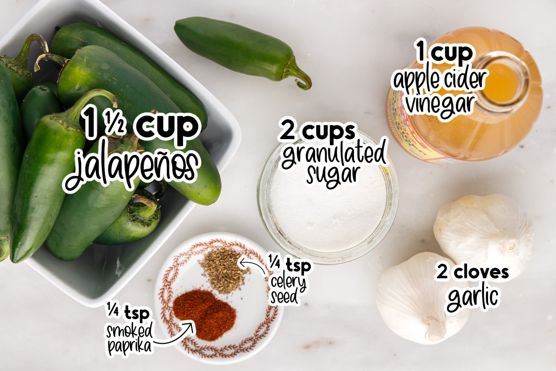 Ingredients needed to make Candied Jalapeños with text overlay.