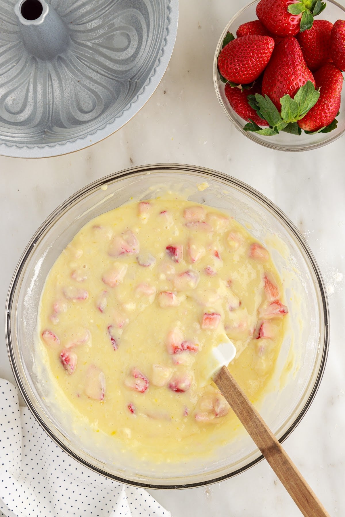 Strawberries added to batter.