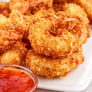Close up of Coconut Fried Shrimp on a plate.