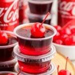 Close up of Cherry Coke Jello Shots.