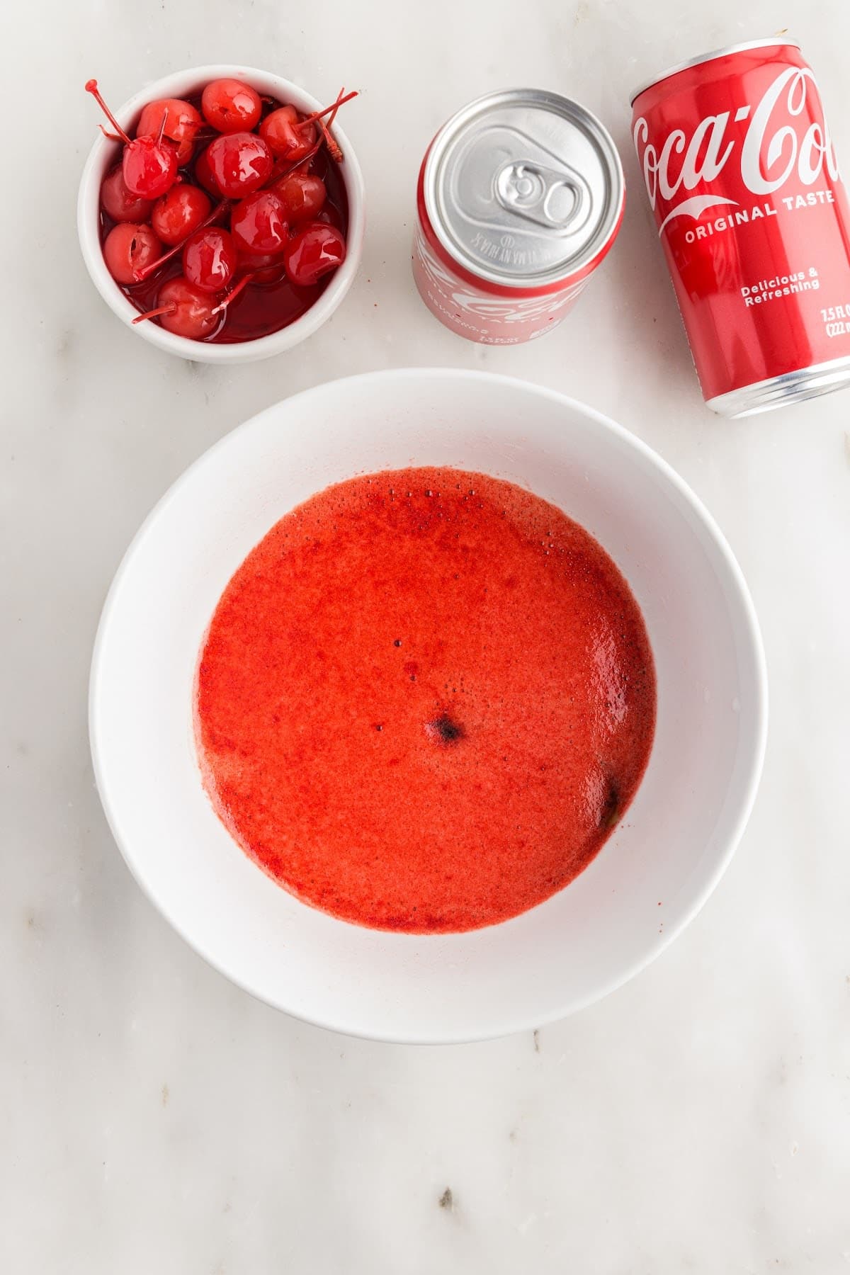 Coca-Cola jello powder mixture in a bowl.