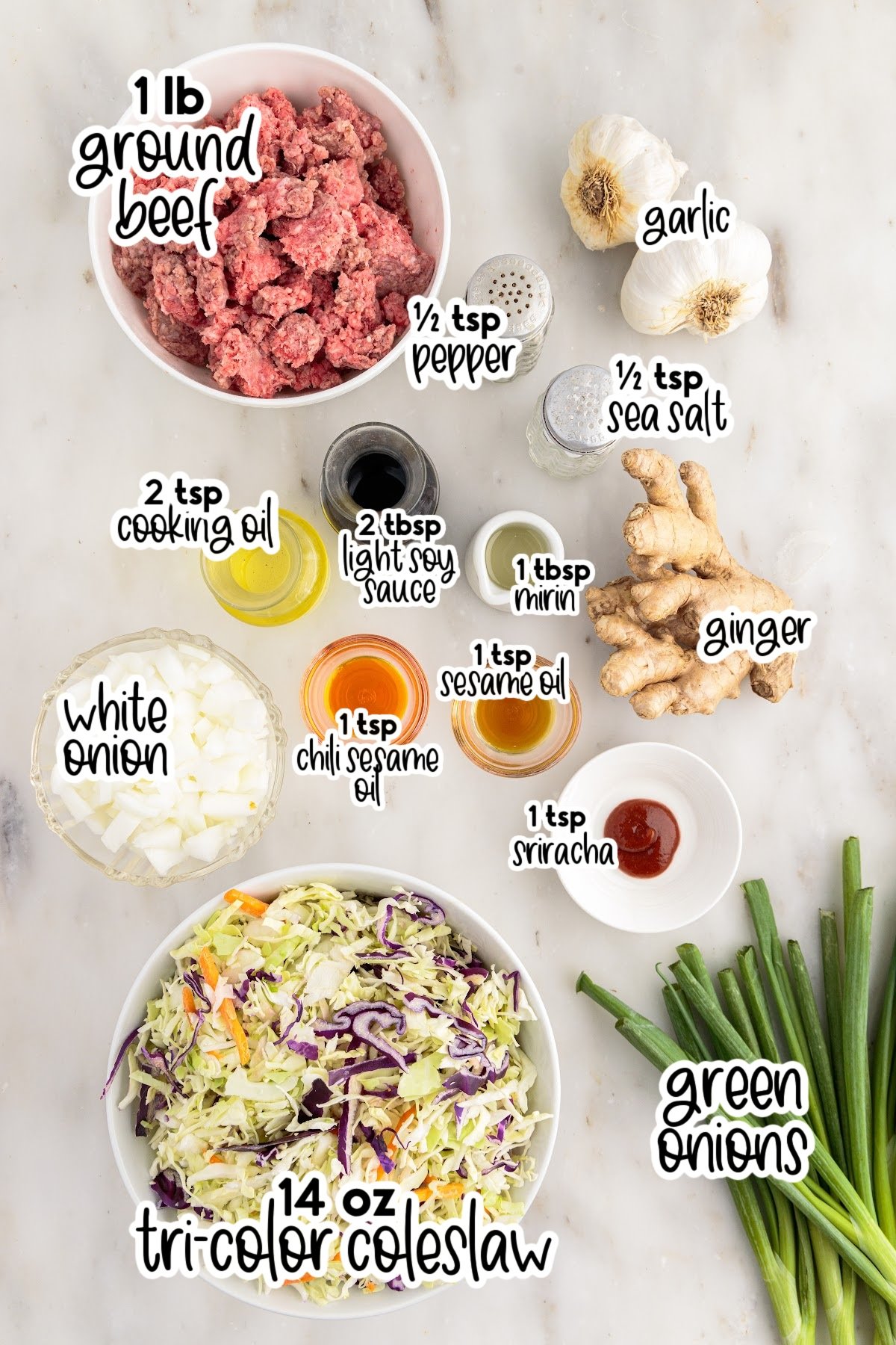 Ingredients needed to make Crack Slaw with text overlay.