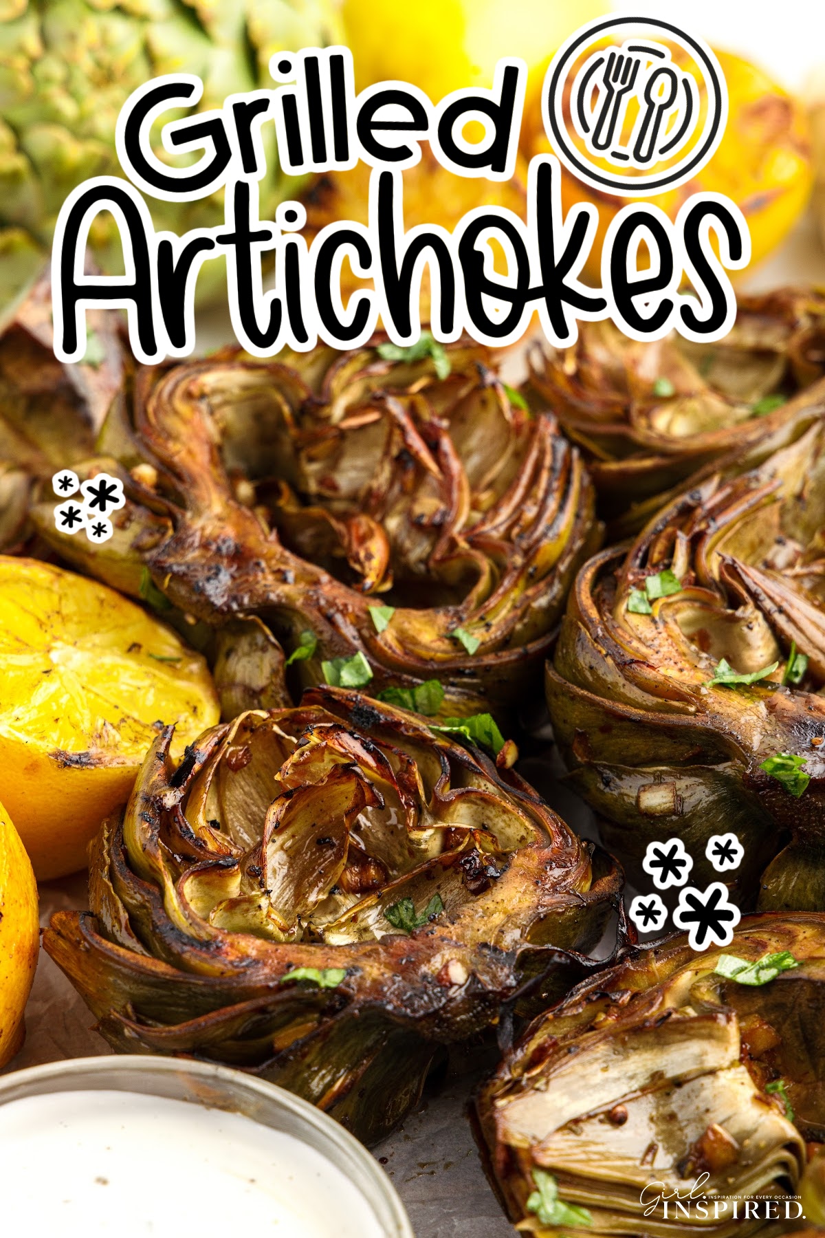 Grilled Artichokes with text overlay.