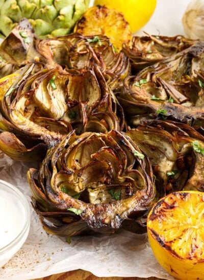 Front view of Grilled Artichokes.