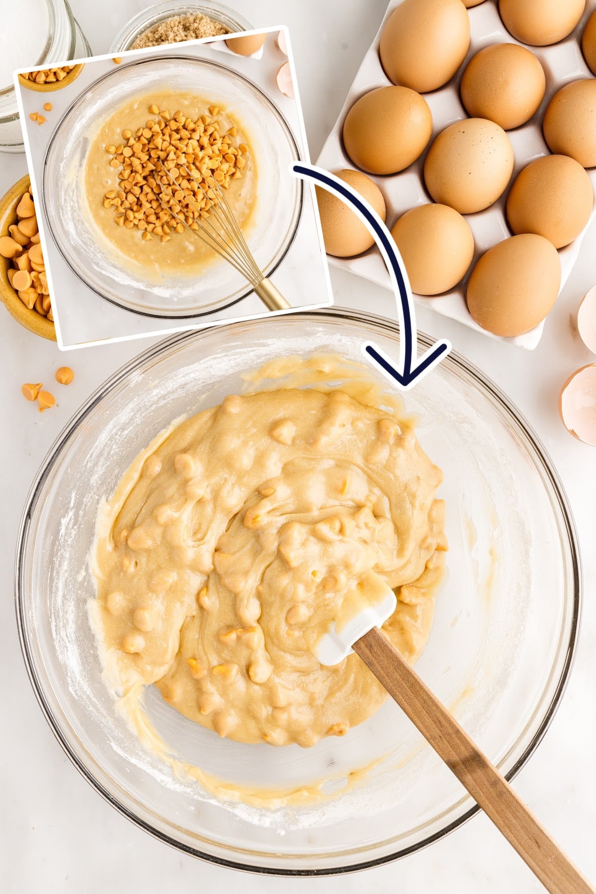 Butterscotch chips added to the batter.