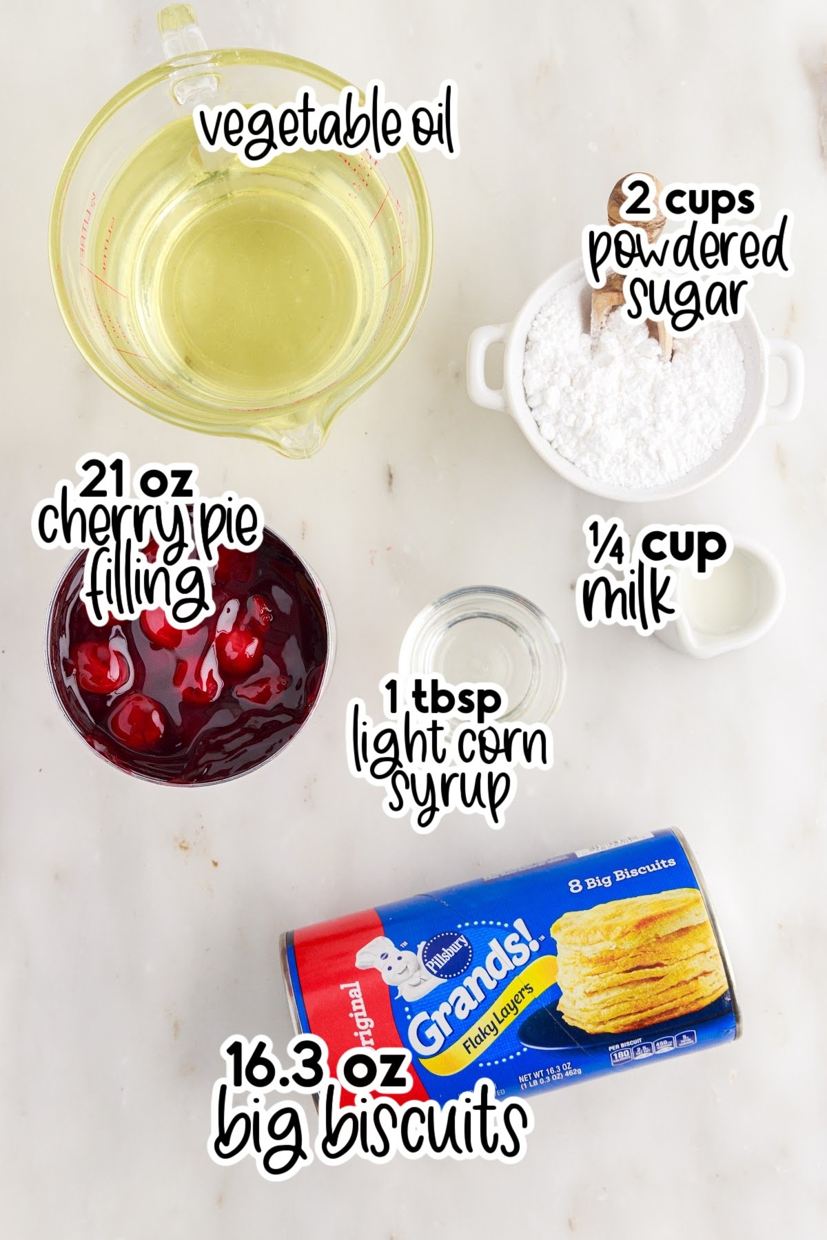 Ingredients needed to make Cherry Pie Bombs with text overlay.