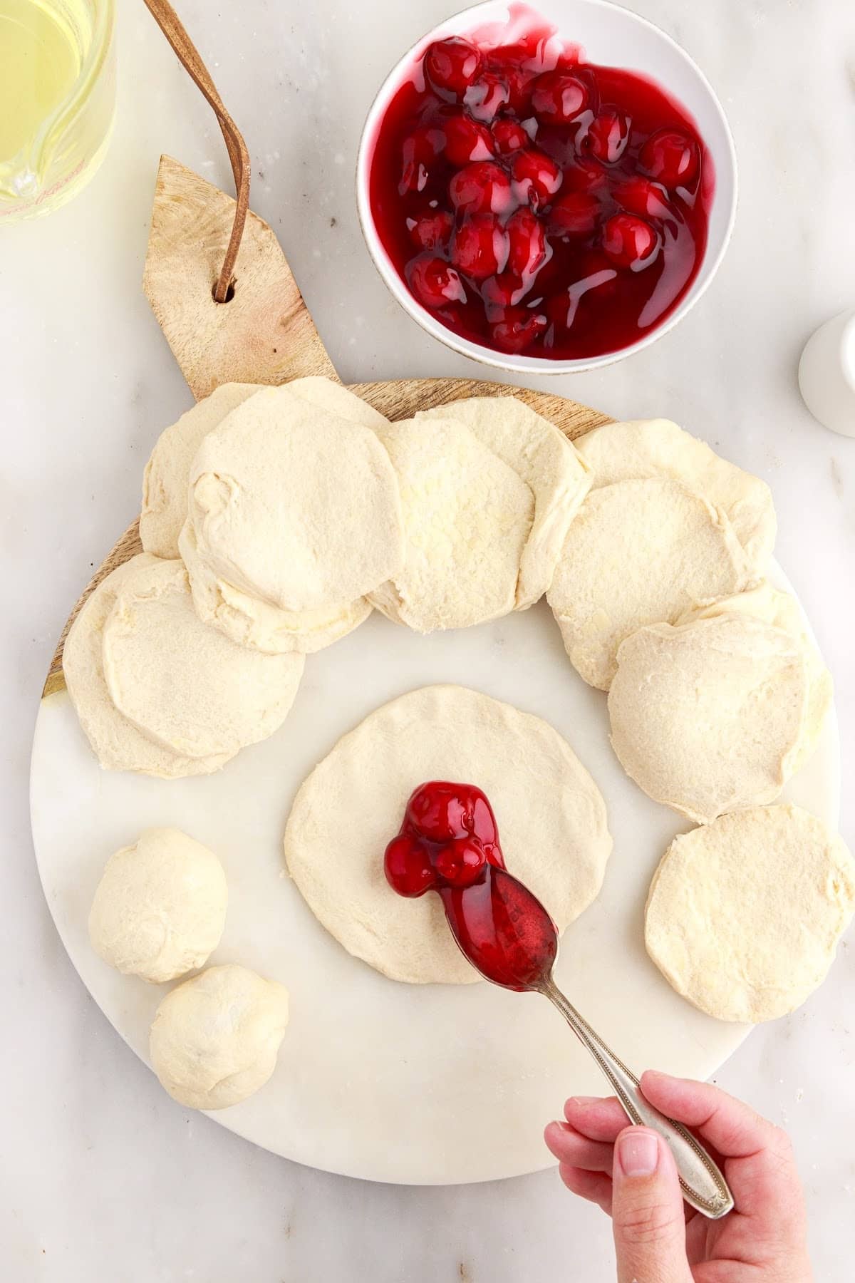 Cherry pie filling added to the dough.