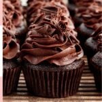 Front zoomed view of Double Chocolate Cupcakes.