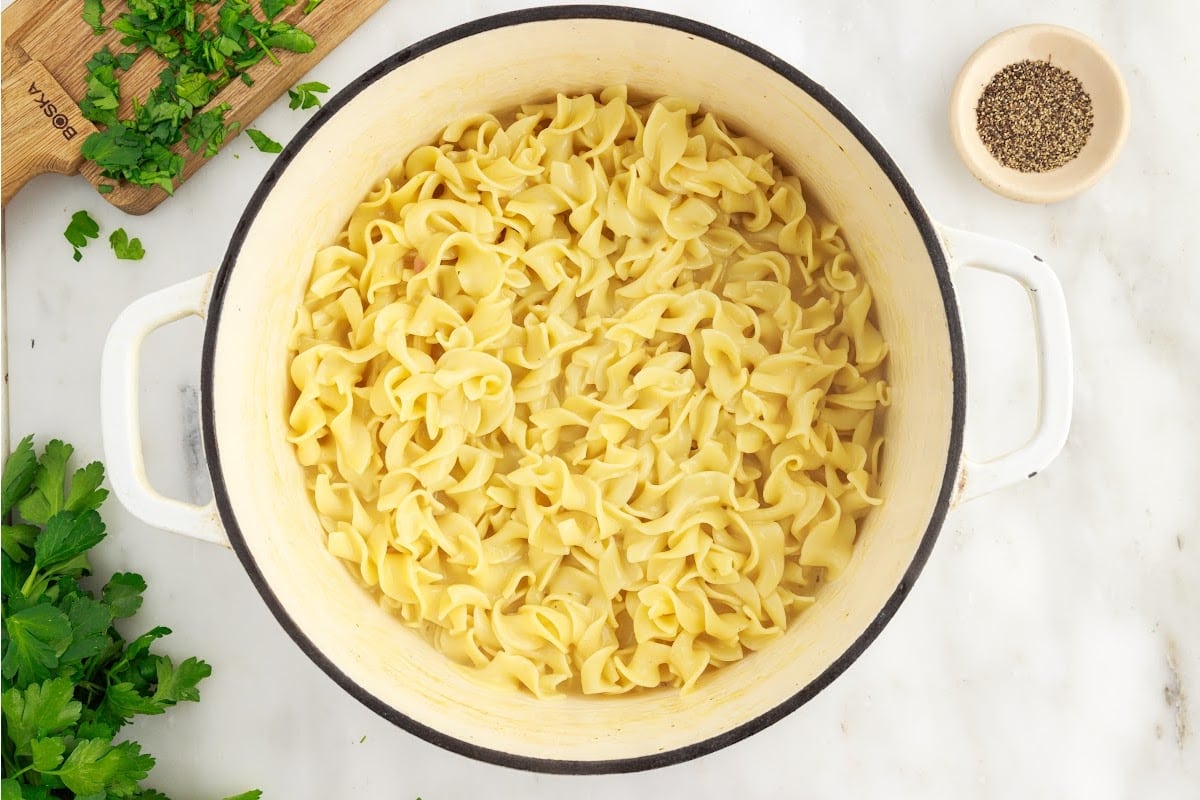 Noodles in dutch oven.