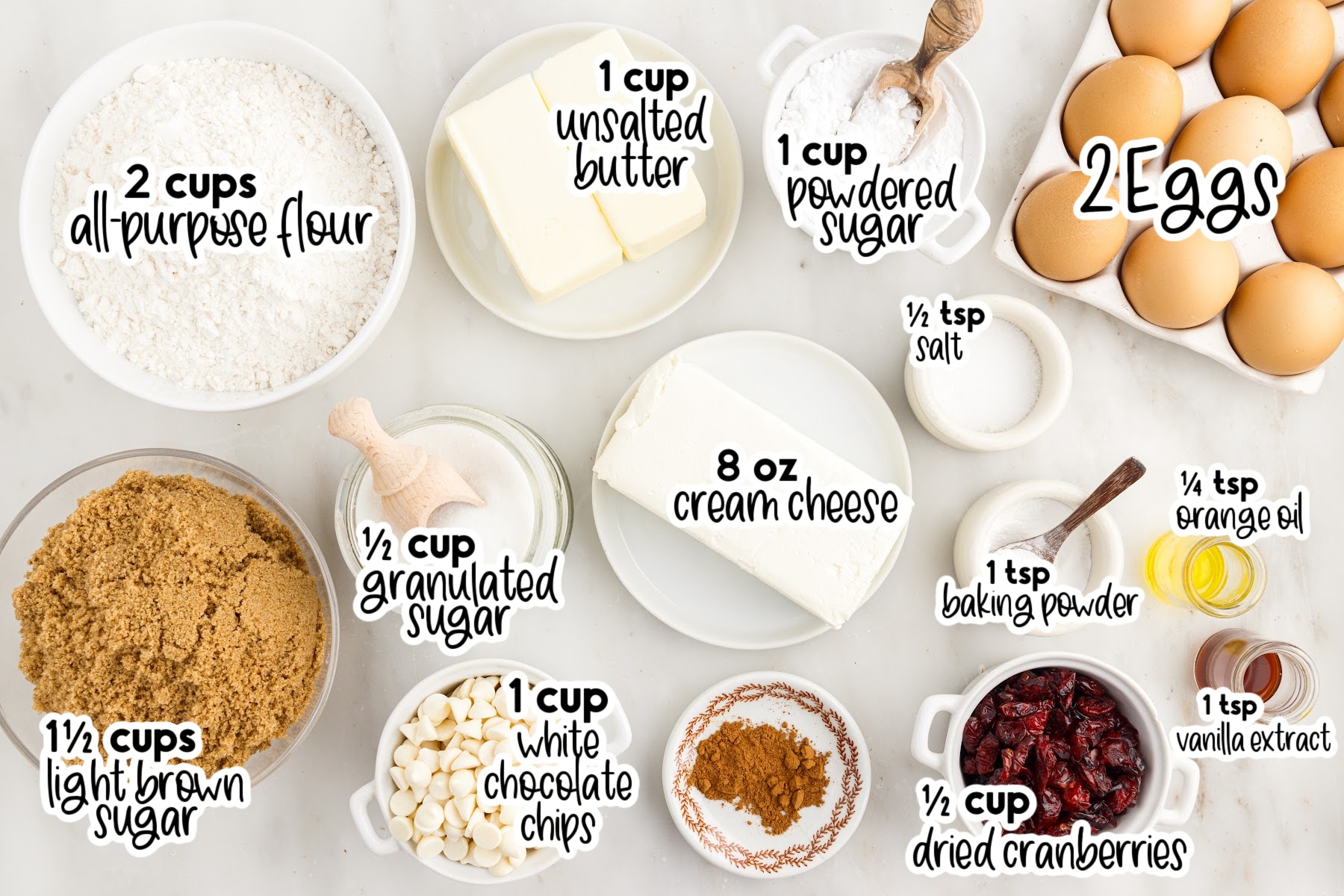 Ingredients needed to make Starbucks Cranberry Bliss Bars with text overlay.