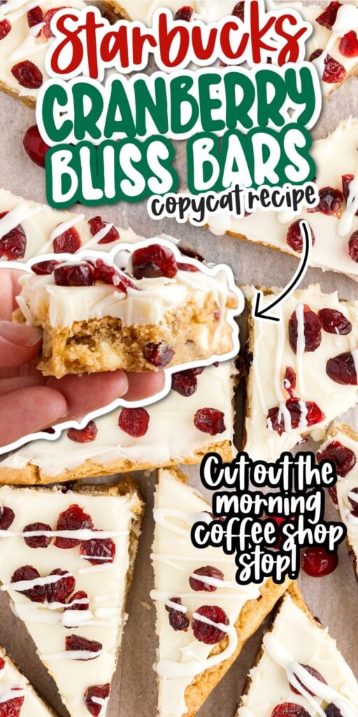 Starbucks Cranberry Bliss Bars with text overlay.