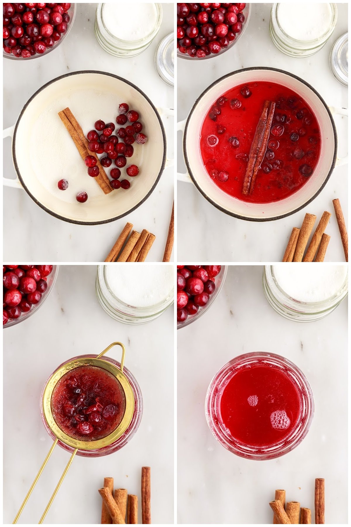 Four images of Christmas Cranberry Cocktail being made.