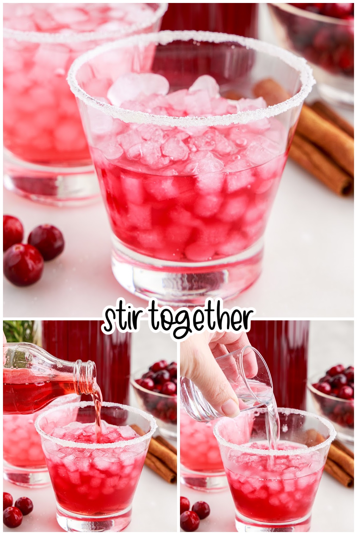 Three images of Christmas Cranberry Cocktails in glasses with text overlay.