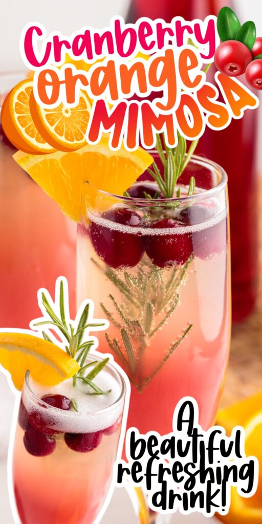 Two garnished Cranberry Orange Mimosas with text overlay.