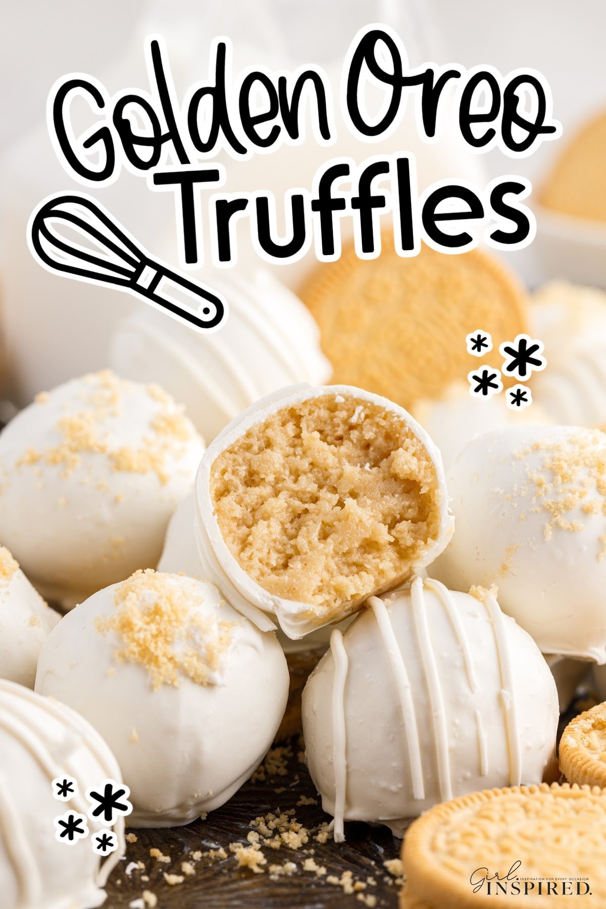 Golden Oreo Truffles one opened with text overlay.