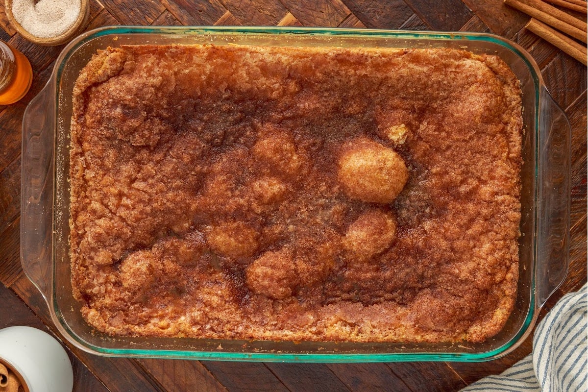 Overhead view of the Sopapilla Cheesecake after being baked.