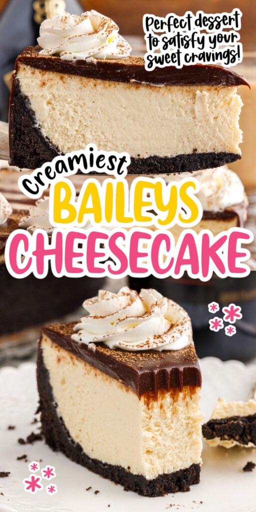 Two images of Baileys Cheesecake with text overlay.