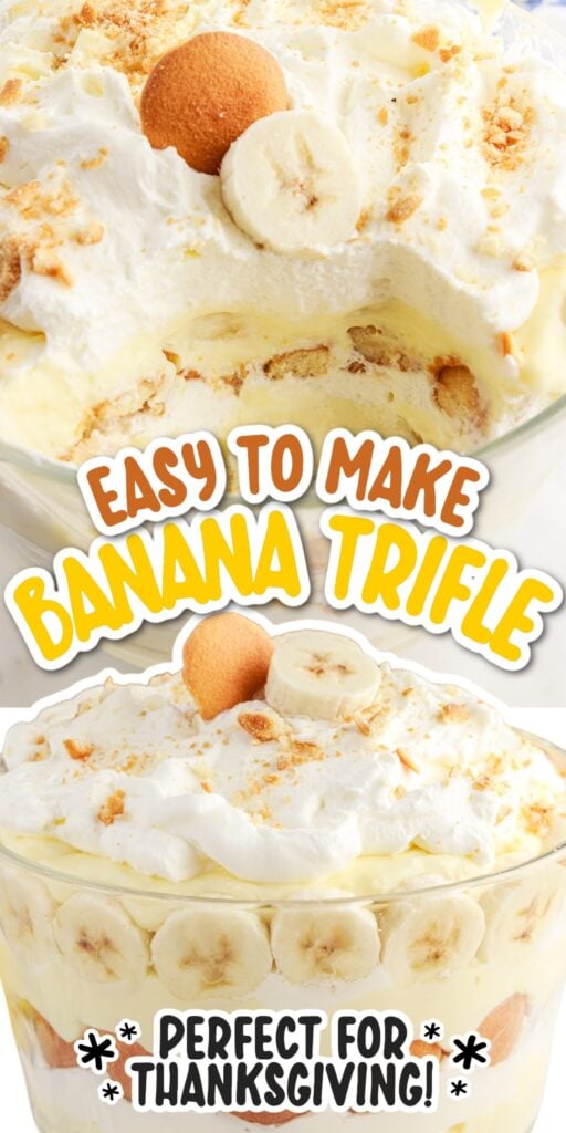 Two images of Banana Pudding Trifle with text overlay.