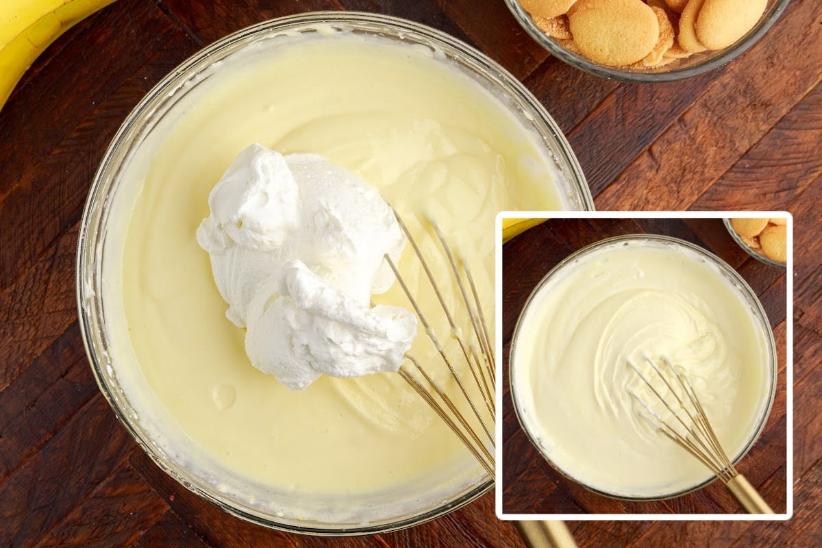 Whipped topping added to the pudding mixture.