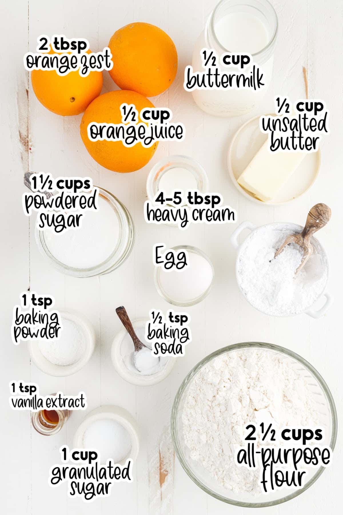 Ingredients needed to make Orange Cookies with text overlay.