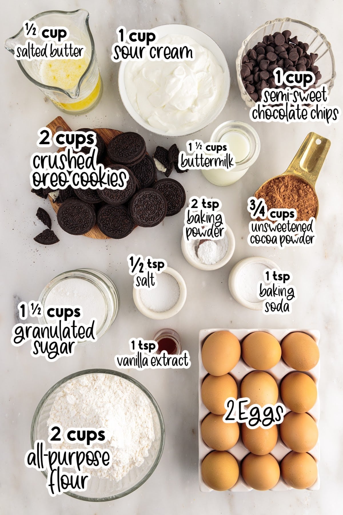 Ingredients needed to make Oreo Muffins with text overlay.