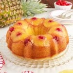 Front close up of Pineapple Upside Down Bundt Cake.