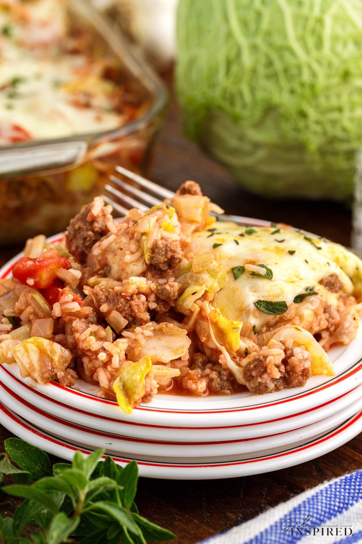 A dish of Cabbage Roll Casserole.