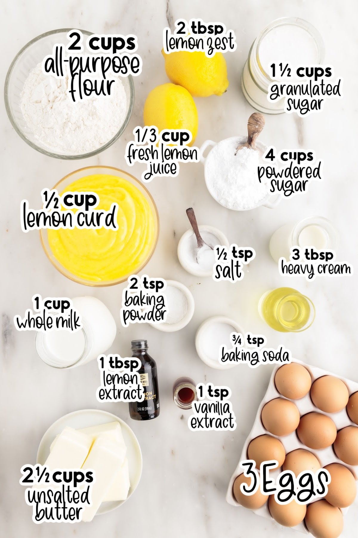 Ingredients needed to make Lemon Curd Cake with text overlay.