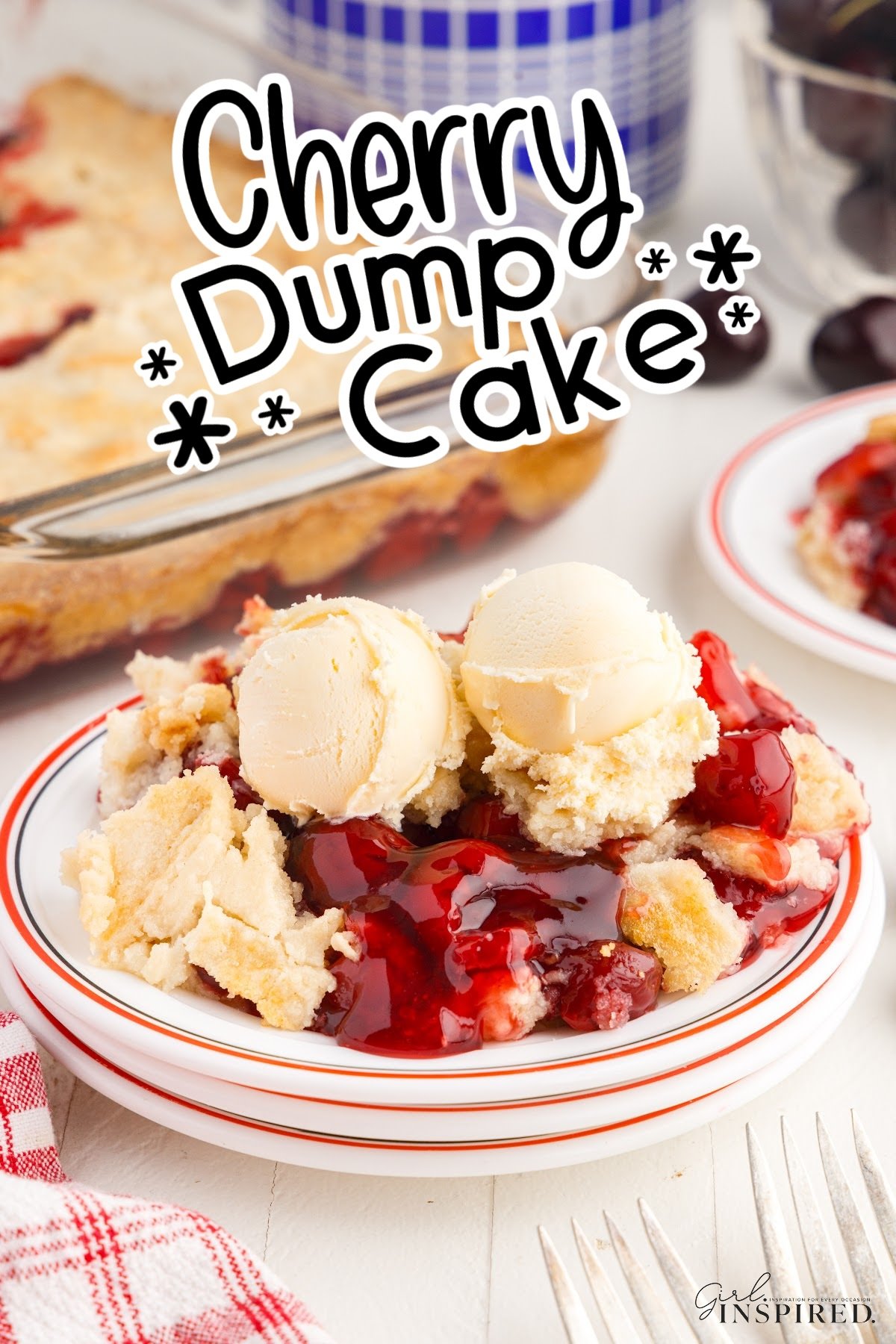 A serving of Cherry Dump Cake in a dish.