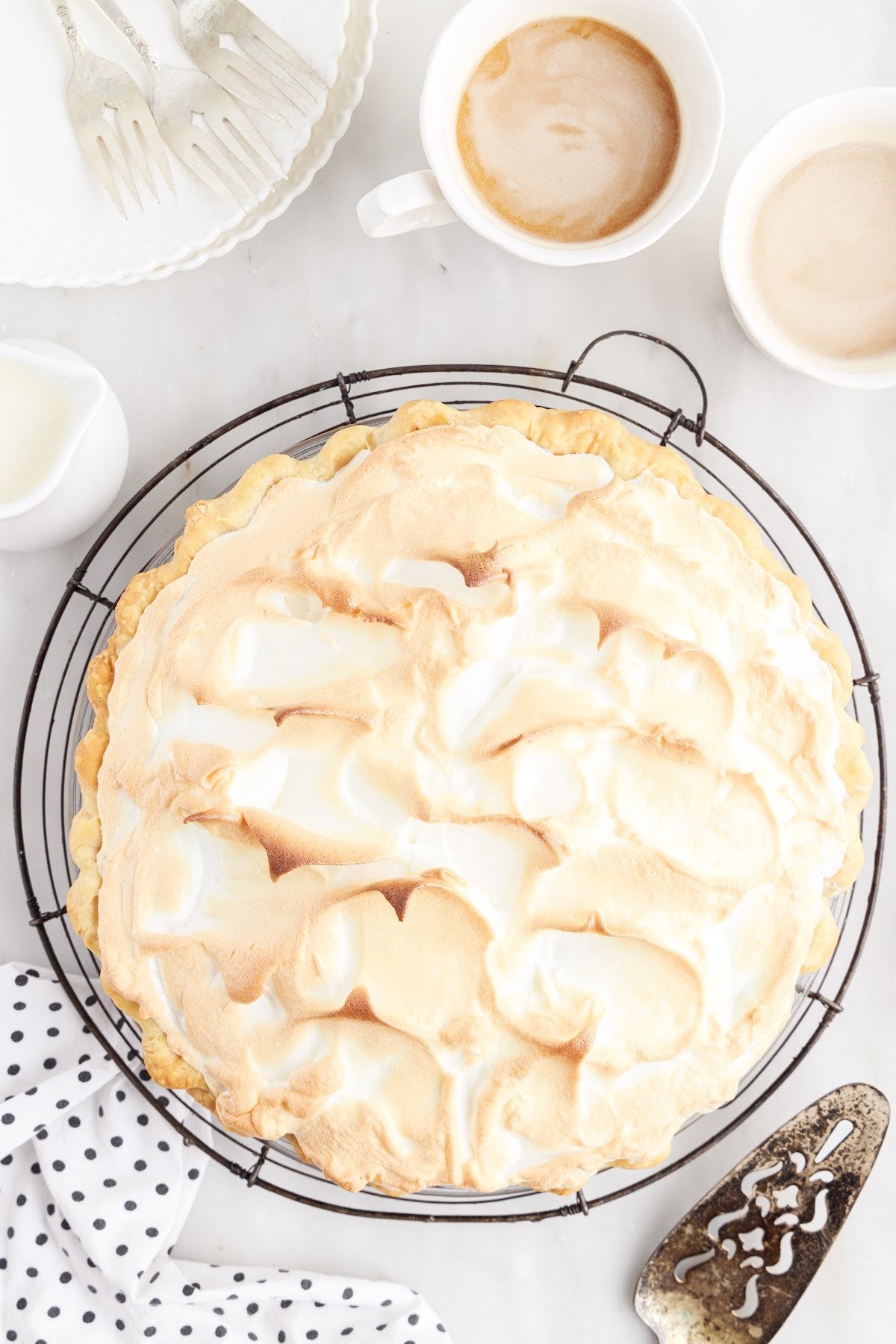 Baked pie with golden tops on the meringue.